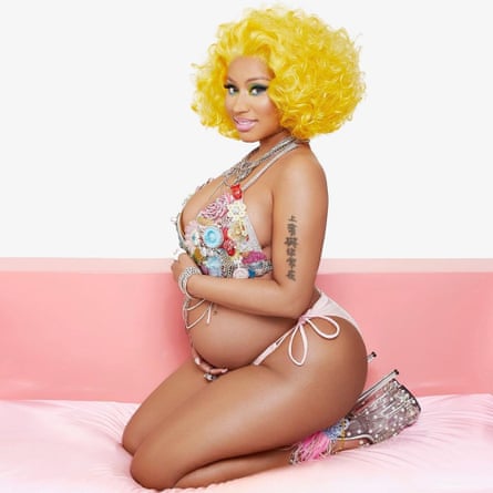 Nicki Minaj in a bikini, pregnant, in a photograph she posted on Instagram captioned: “#Preggers 💛”