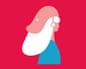 Illustration of a man's head with white beard morphing into a young woman wearing headphones