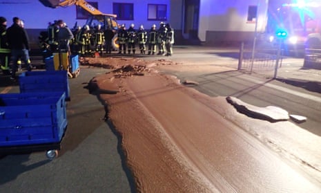 Spilt chocolate on a road in Werl, Germany.