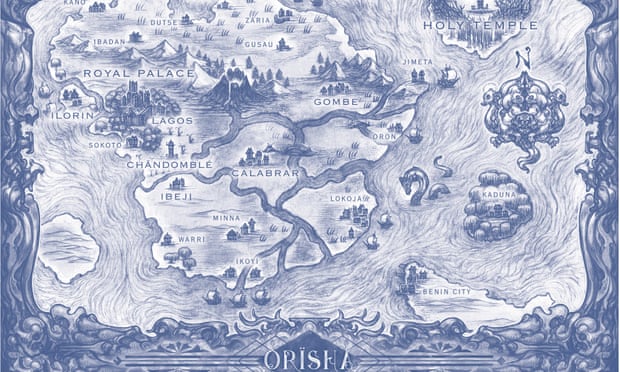 A map of the fantastical land of Orïsha (detail), from Tomi Adeyemi’s Children of Blood and Bone