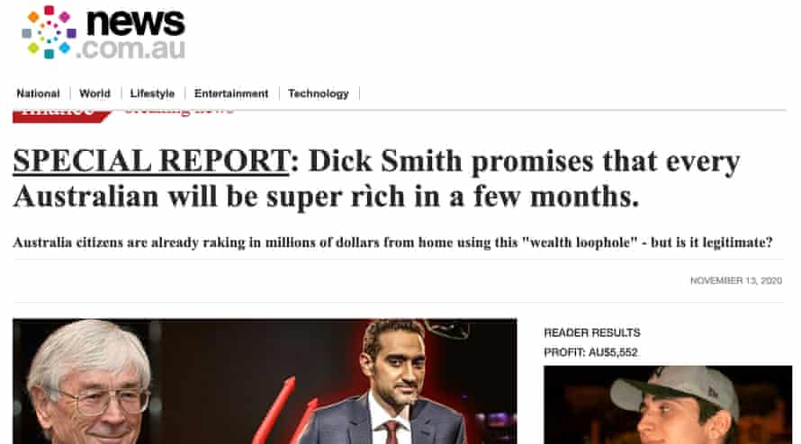 Screenshot of a fake news.com.au website