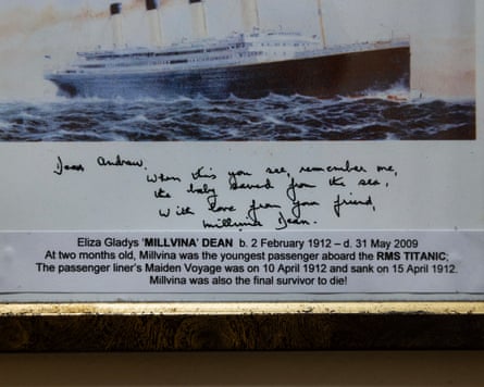 A photo of a letter from Millvina Dean to Andrew Broughton.