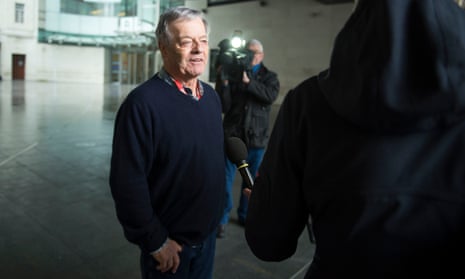 Tony Blackburn speaks to the media outside BBC Broadcasting House in central London following the death of veteran broadcaster Sir Terry Wogan.