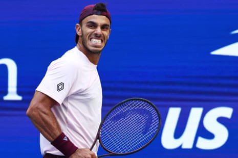 Francisco Cerundolo of Argentina reacts during a match against Alexander Blockx of Belgium.
