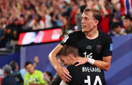 Norway's Marcus Holmgren Pedersen celebrates scoring their first goal