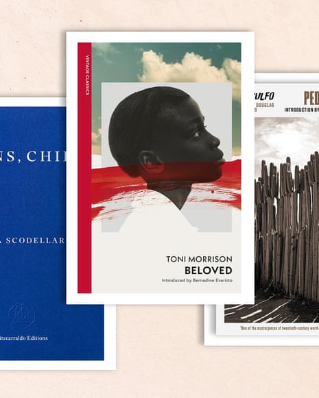 Book covers of Ruins, Child by Giada Scodellaro, Pedro Páramo by Juan Rulfo, and Beloved by Toni Morrison