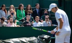 The Duchess of Cambridge watches Jamie Murray’s doubles match with Tim Henman and All-England Club CEO Sally Bolton.
