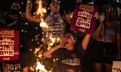 A protest in Tel Aviv on Saturday night demanding a ceasefire in Gaza and the return of Israeli hostages.