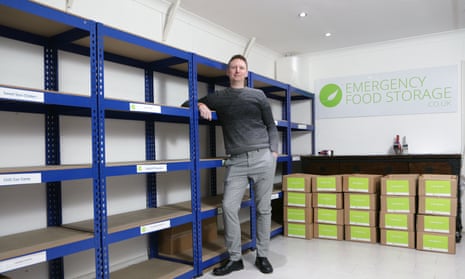  James Blake and empty shelves at his Emergency Food Storage UK.