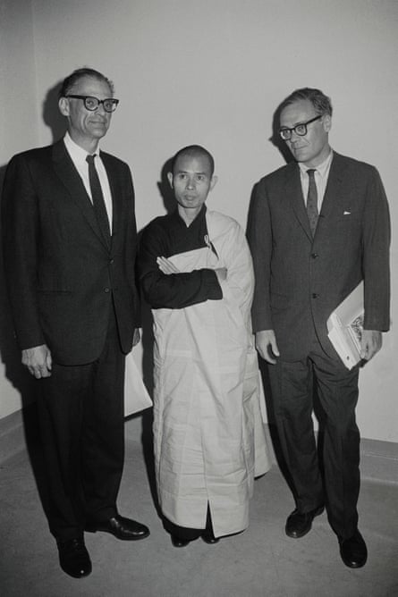 Thich Nhat Hanh, centre, with the playwright Arthur Miller, left, and the poet Robert Lowell.