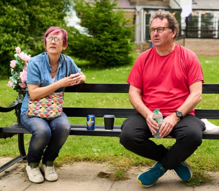 Prescott and Jones sitting on a park bench