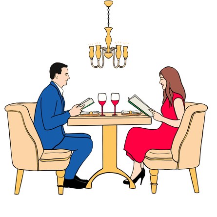 Illustration of a couple in a restaurant