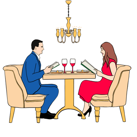 Illustration of couple at a restaurant