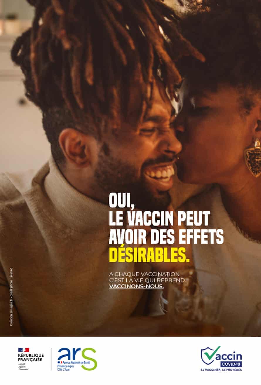 Under the slogan: 'Yes, the vaccine can have desirable effects', the message adds: 'With every vaccination, life begins again.'