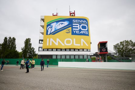 An Ayrton Senna memorial flag at Imola