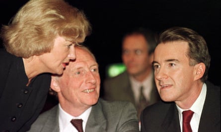 Glenys Kinnock with her husband, Neil, talking to Peter Mandelson in 1999.