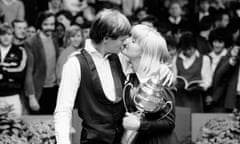 Alex Higgins Wins The Coral UK Snooker Final<br>Snooker champion Alex Higgins celebrates with his wife Lynn, after winning the Coral UK snooker Final at the Guildhall in Preston, 4th December 1983. Higgins beat Steve Davis by 16 frames to 15. (Photo by Bob Thomas/Getty Images)