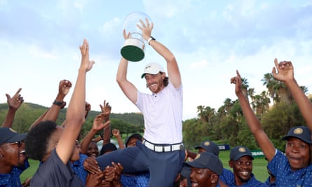 Tommy Fleetwood celebrates winning the Nedbank Challenge in Sun City in November 2022