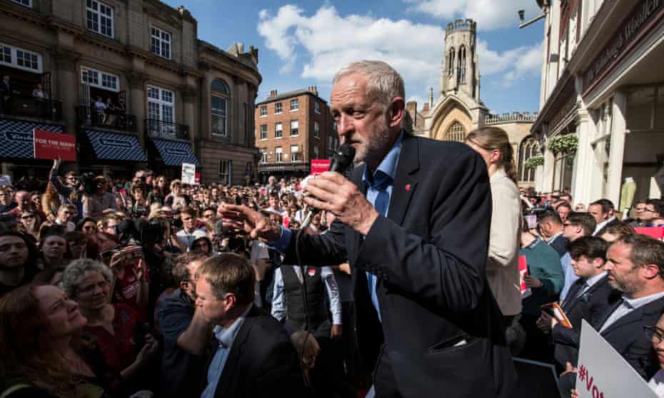 Jeremy Corbyn  addresses supporters in York.