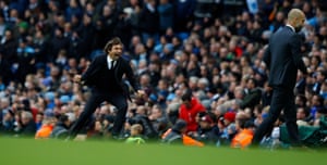 Chelsea manager Antonio Conte celebrates their third much to the shagrin of Pep Guardiola.