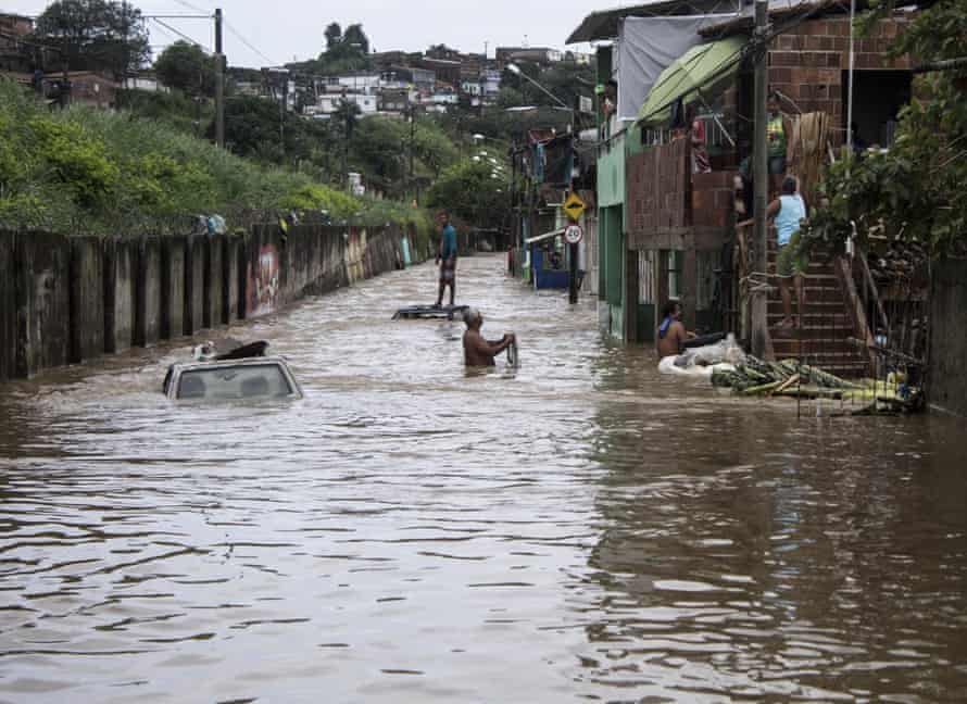 A street flooded with water from the Tejipió. The floods are caused in part by the huge amount of plastic pollution in the river.
