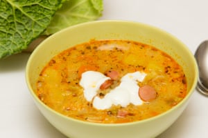 Soup with frankfurters.