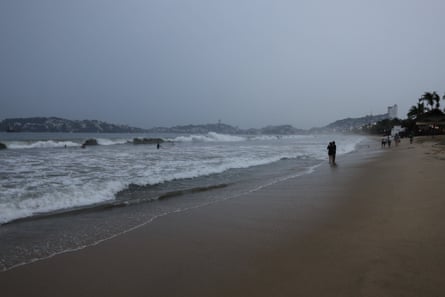 View of strong waves on a beach in Acapulco, Mexico as Hurricane Otis approaches