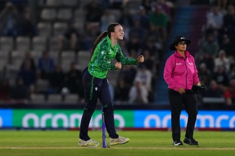 Aimee Maguire of Ireland celebrates the wicket of Danni Wyatt-Hodge.