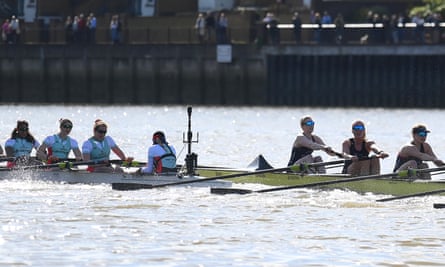 The Oxford and Cambridge women's boats make contact.