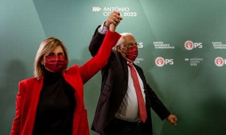Portuguese Prime Minister Antonio Costa and his wife Fernanda Tadeu attend the celebration as the Socialist Party declares victory in the country's snap election