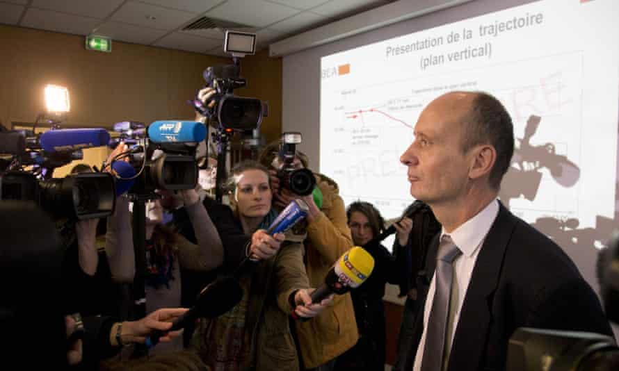 Remi Jouty, director of BEA, answers reporters during a press conference.
