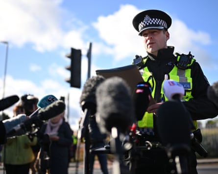 Supt John Loveless of British Transport Police speaks to the media at Huntingdon station