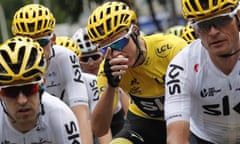 Chris Froome wears the overall leader’s yellow jersey on the final stage of the 2017 Tour de France.
