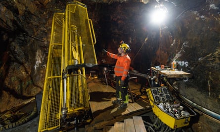 A worker inside South Croft tin mine.