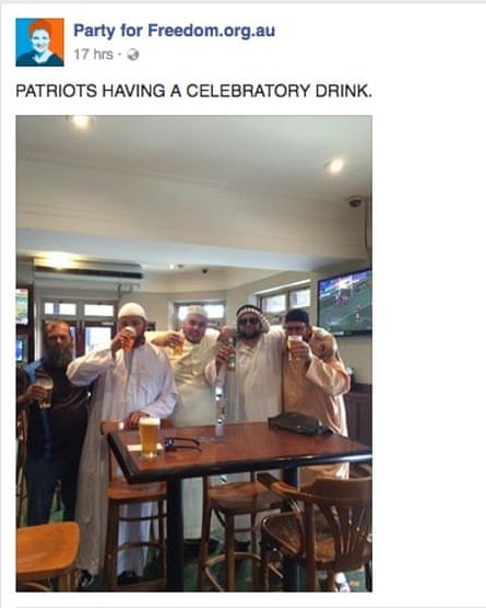 Party for Freedom members pictured in the pub after their stunt at Gosford Anglican church.