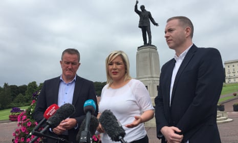 Sinn Fein’s Conor Murphy, Michelle O’Neill and Chris Hazzard (right) after a meeting with Northern Ireland Secretary Julian Smith at Stormont House.