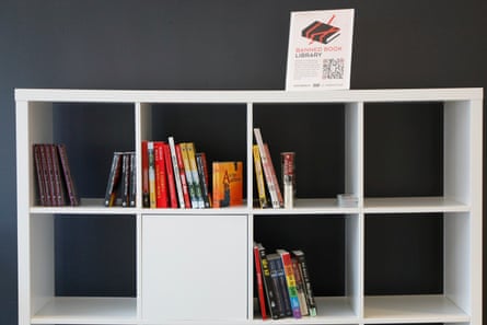 Books are displayed at the Banned Book Library in St Petersburg, Florida, in February.