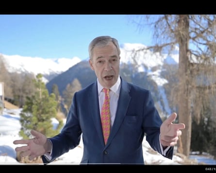 Nigel Farage speaks against an Alpine backdrop
