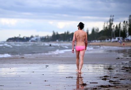 Mark Calleja is photographed on Sutton’s Beach, north of Brisbane, Australia