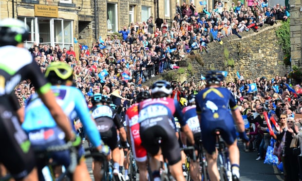 The Tour de Yorkshire cycling race taking place in Holmfirth, West Yorkshire