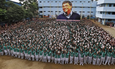 Indian schoolchildren mark the 60th birthday of Bill Gates in Chennai.