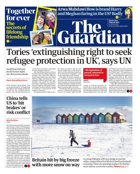Guardian front page, Wednesday 8 March 2023