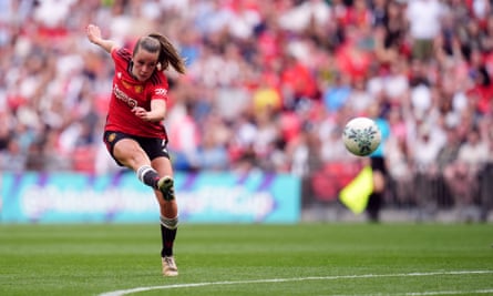 Ella Toone fires home from outside the area to set Manchester United on their way to an FA Cup final victory over Spurs in May.