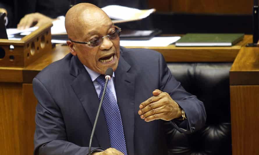 Jacob Zuma answers questions in parliament on 17 March.