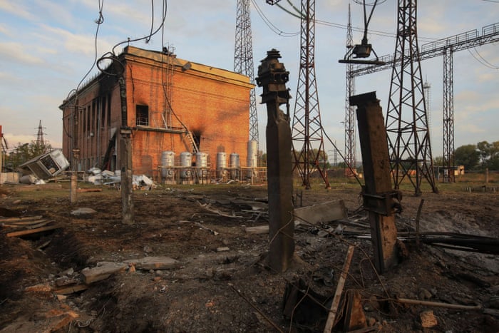 A heavily damaged electricity substation in the Kharkiv region.