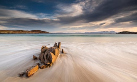 Mellon Udrigle at dawn with a view to the mountains beyond, Wester Ross, Highlands