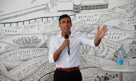 The Tory leadership candidate Rishi Sunak campaigns at an event in Bexhill on 5 August