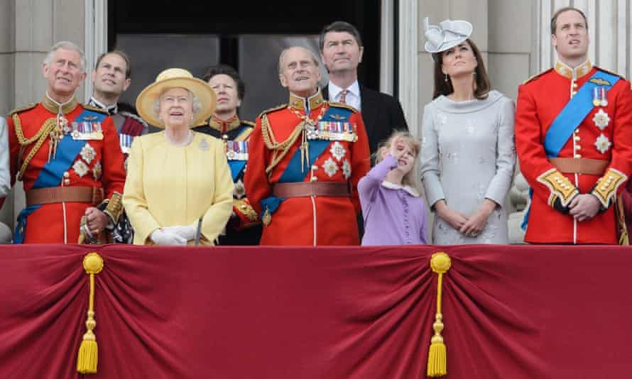 The Duke of Edinburgh and members of the royal family watch a fly-past from the balcony of Buckingham Palace following the Trooping of the Colour in 2012.
