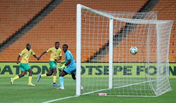 Teboho Mokoena scores the winning goal for South Africa.