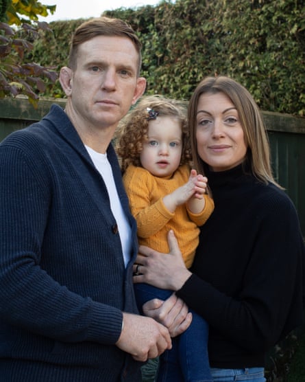 Alix Popham at home in Newport with his wife, Mel, and two-year-old daughter, Darcy